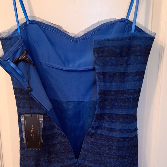 ✨️NWT✨️ BCBGMaxAzria Elegant Blue Striped Mini Dress, Size 4P - Picture 6 of 8
